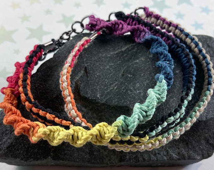 Muted Rainbow Hemp Pride Bracelet - Rainbow Gradient Hemp - 1 Bracelet - 3 different styles (Pick 1!) - 7 to 8 Inches Adjustable