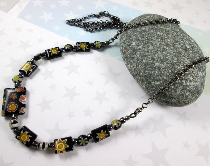 Outer Space Millefiori Necklace - Yellow & Black