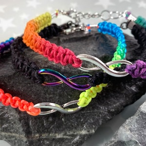 Rainbow Infinity Hemp Pride Bracelet Neurodiversity LGBT Autistic Pride 1 Bracelet 3 Color Options Chain or Slide Knot Closure image 1