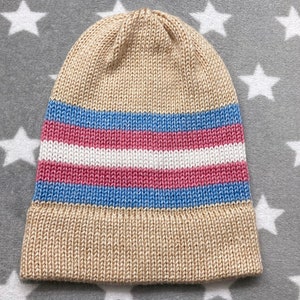 Knit Trans Pride Hat | Heathered Cream | Slouchy Beanie | Soft & Warm Acrylic