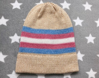 Knit Trans Pride Hat | Heathered Cream | Slouchy Beanie | Soft & Warm Acrylic
