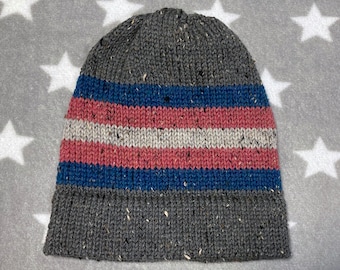 Tweed Wool Knit Pride Hat | Trans Pride | Gray
