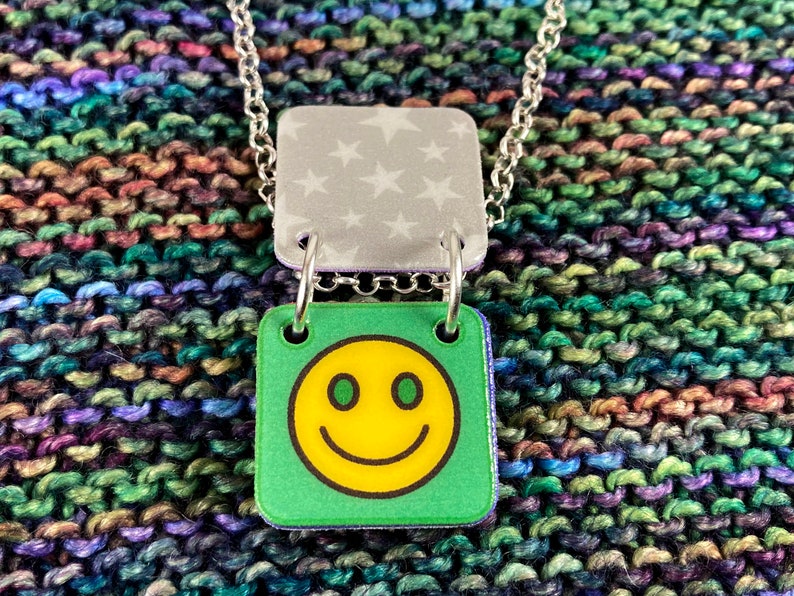 Emoticon Necklace Mood Smiley Communication Necklace Silver Rolo Chain image 5