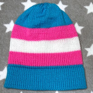 Knit Trans Pride Hat | Neon Slouchy Beanie | Lightweight Acrylic