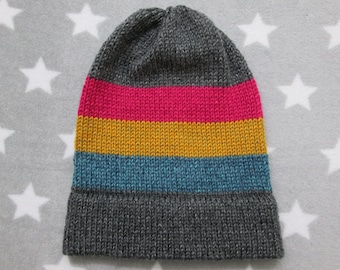 Knit Pansexual Pride Hat | Heathered Dark Grey | Slouchy Beanie | Soft & Warm Acrylic