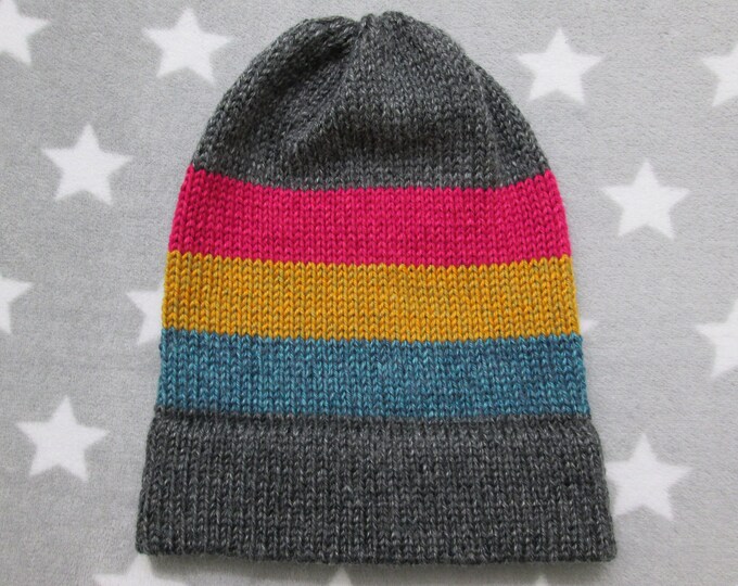 Knit Pride Hat - Pan Pride - Heathered Dark Grey - Slouchy Beanie - Acrylic
