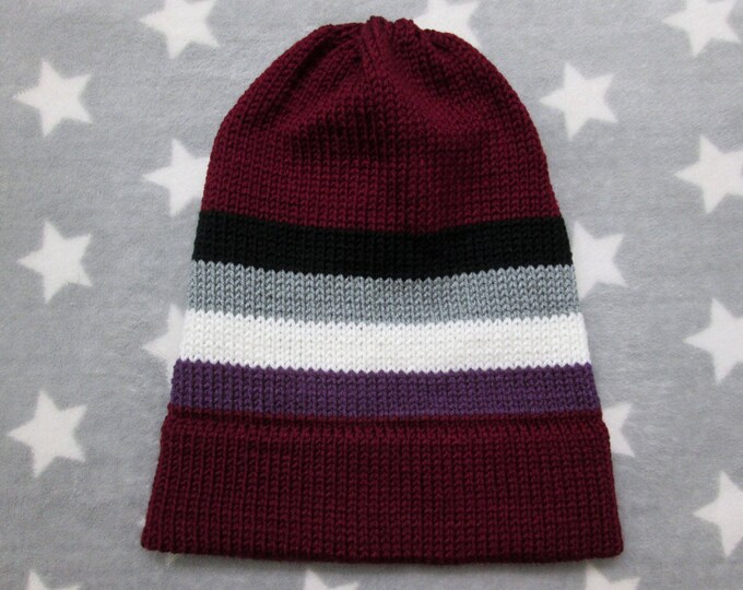 Knit Pride Hat - Ace Pride - Wine Red - Slouchy Beanie - Acrylic