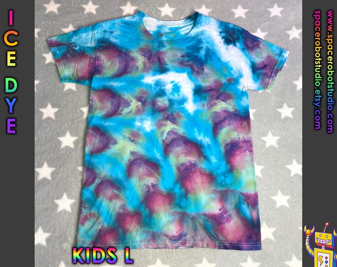 Ice Dye T-Shirt | Water Lily Kaleidoscope | Size Kids L