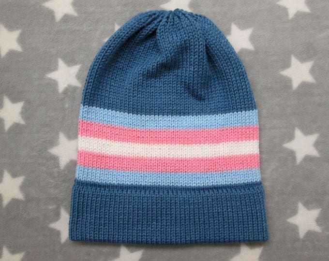 Knit Pride Hat - Trans Pride - Blue Slouchy Beanie - Acrylic