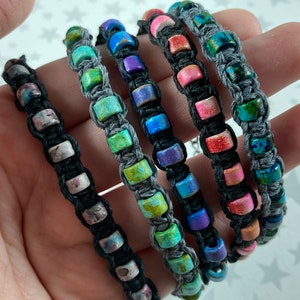 Speckled Ceramic Beads Hemp Bracelet Assorted Colors 1 Bracelet 7 to 8 Inches Adjustable image 4