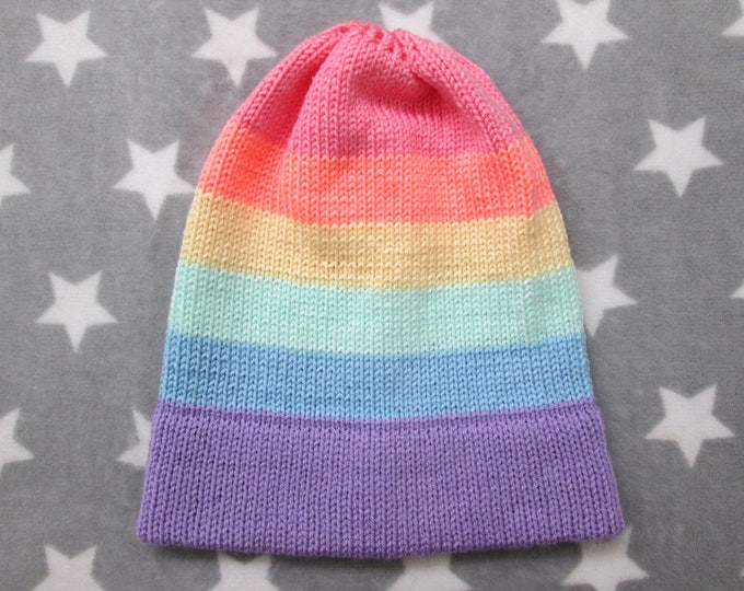 Knit Pastel LGBT Rainbow Pride Hat | Slouchy Beanie | Lightweight Acrylic