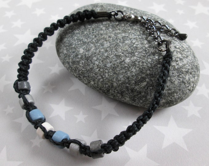 Demiboy Pride Hemp Bracelet - Black - Ceramic Beads - 7 to 8 Inches Adjustable