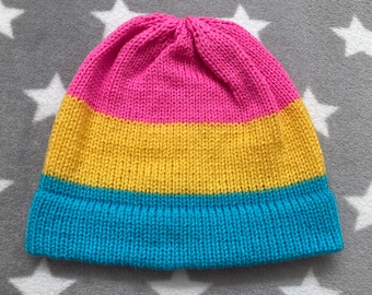 Knit Pan Pride Hat | Fitted Beanie | Lightweight Acrylic