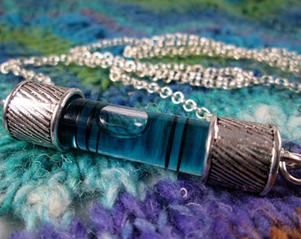 Spirit Level Necklace | Teal Blue | Stim Toy | Large | Silver Swirl End Caps