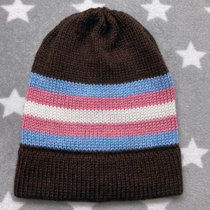 Knit Trans Pride Hat | Heathered Brown | Slouchy Beanie | Soft & Warm Acrylic