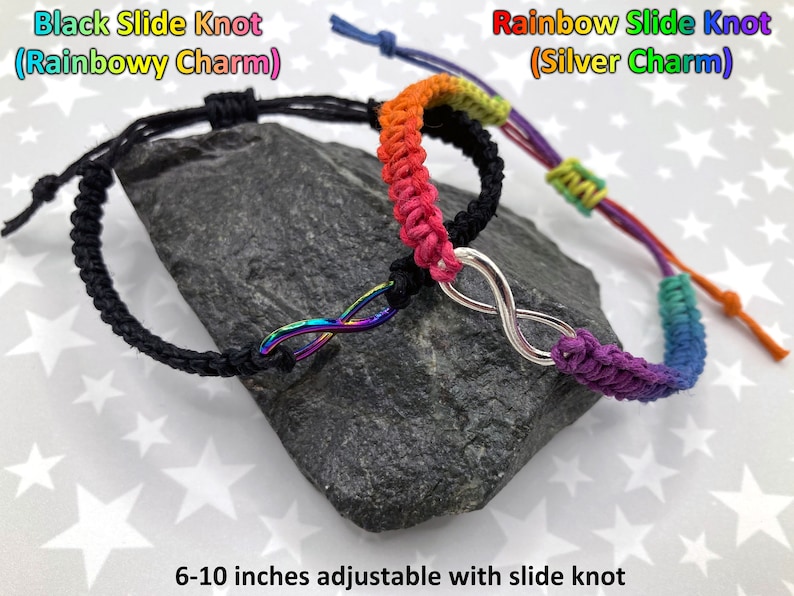 Rainbow Infinity Hemp Pride Bracelet Neurodiversity LGBT Autistic Pride 1 Bracelet 3 Color Options Chain or Slide Knot Closure image 6