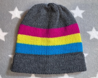 100% Wool Knit Pride Hat | Pansexual Pride | Grey