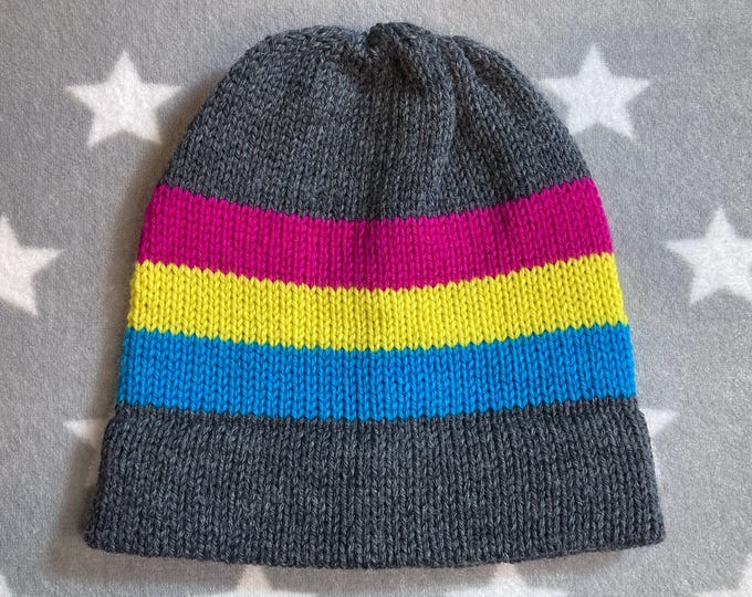 100% Wool Knit Pride Hat | Pansexual Pride | Grey