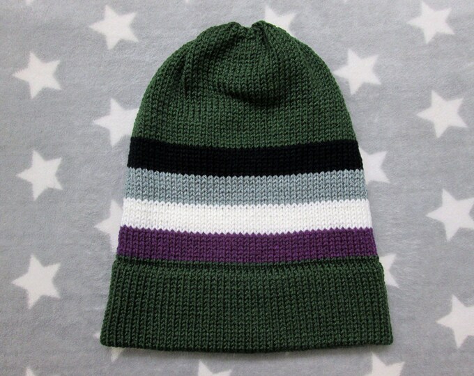 Knit Pride Hat - Ace Pride - Dark Green Slouchy Beanie - Acrylic