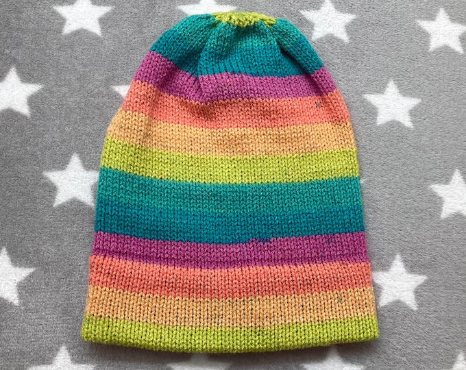 Knit Hat - Pastel Tropical Stripes - Slouchy Beanie - Acrylic