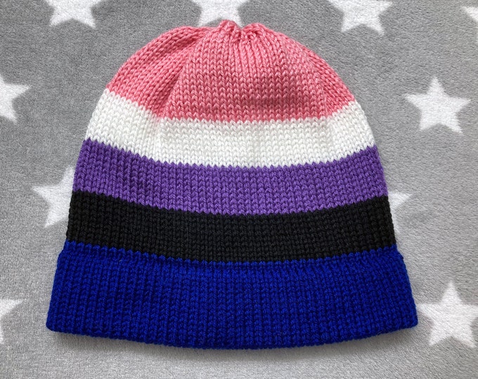 Knit Genderfluid Pride Hat | Fitted Beanie | Lightweight Acrylic