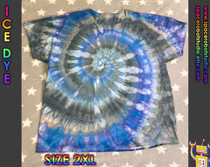 Ice Dye T-Shirt | Misty Blue Lagoon Spiral | Size 2XL