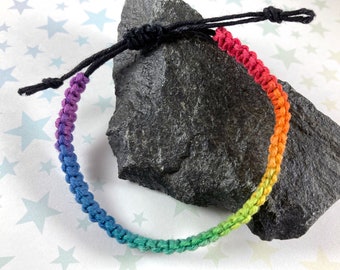 LGBT Rainbow Hemp Pride Bracelet - Rainbow Gradient Hemp - 1 Bracelet - 6 to 10 Inches Adjustable Slide Knot