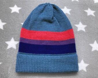 Knit Pride Hat - Bi Pride - Blue Slouchy Beanie - Acrylic