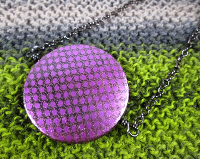 Spinner Pendant Necklace - Purple Metallic - Long Chain