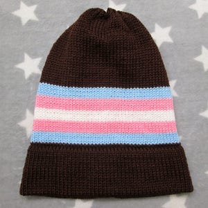 Knit Trans Pride Hat | Brown Slouchy Beanie | Acrylic