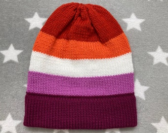 Knit Lesbian Pride Hat | Slouchy Beanie | Acrylic