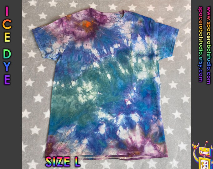 Ice Dye T-Shirt | Sun Glow Over Blue Lake | Size L