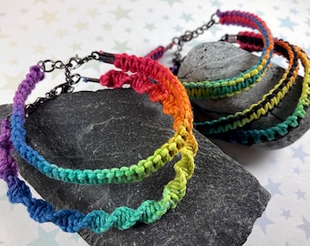 LGBT Rainbow Hemp Pride Bracelet - Rainbow Gradient Hemp - 1 Bracelet - 5 different styles (Pick 1!) - 7 to 8 Inches Adjustable