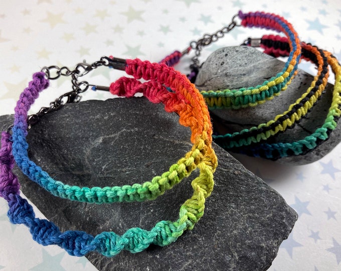 LGBT Rainbow Hemp Pride Bracelet - Rainbow Gradient Hemp - 1 Bracelet - 5 different styles (Pick 1!) - 7 to 8 Inches Adjustable