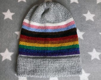 Knit Progress Pride Hat | Heathered Light Gray | Slouchy Beanie | Soft & Warm Acrylic