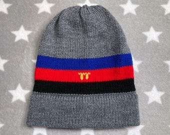Knit Polyamory Pride Hat | Gray Slouchy Beanie | Lightweight Acrylic