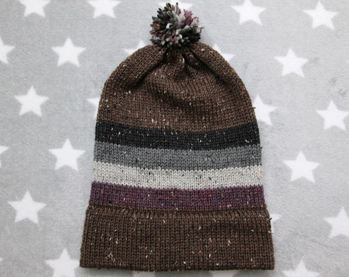Knit Pride Hat - Ace Pride - Brown Wool Tweed - Big Slouchy Beanie