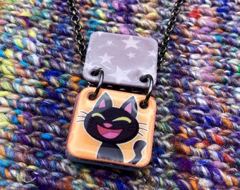Emoticon Cats Necklace | Black Cat | Gunmetal Rolo Chain - Etsy
