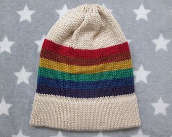 Knit LGBT Rainbow Pride Hat | Heathered Cream | Slouchy Beanie | Soft & Warm Acrylic