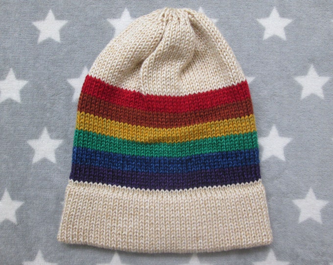 Knit LGBT Rainbow Pride Hat | Heathered Cream | Slouchy Beanie | Soft & Warm Acrylic
