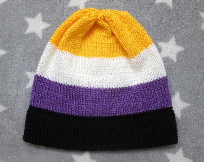 Knit Pride Hat - Nonbinary Pride - Fitted Beanie - Acrylic