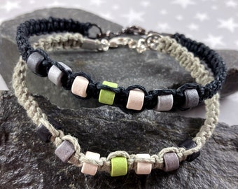 Agender Pride Hemp Bracelet | Black or Light Grey | Ceramic Beads | 1 Bracelet | 7 to 8 Inches Adjustable