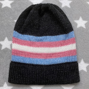 Knit Trans Pride Hat | Heathered Black | Slouchy Beanie | Soft & Warm Acrylic