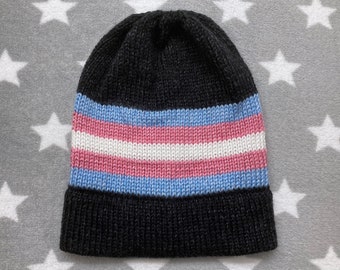 Knit Trans Pride Hat | Heathered Black | Slouchy Beanie | Soft & Warm Acrylic