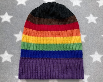 Knit Philly LGBT Rainbow Pride Hat | Slouchy Beanie | Acrylic