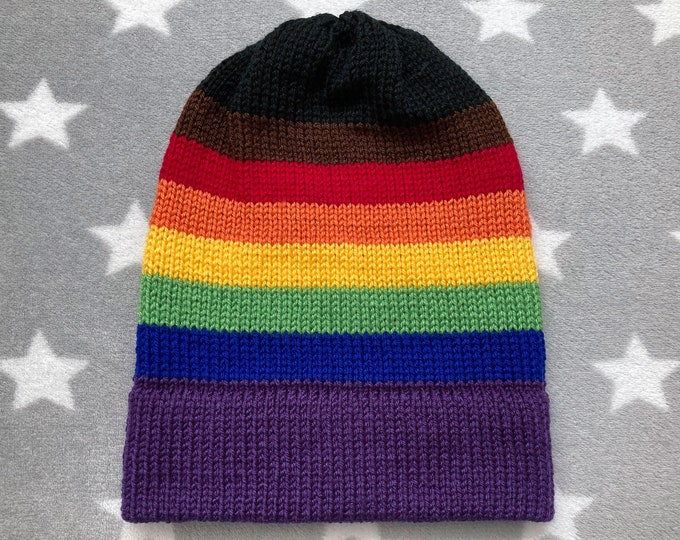 Knit Philly LGBT Rainbow Pride Hat | Slouchy Beanie | Acrylic