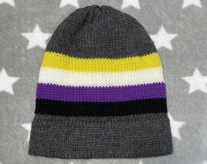 100% Wool Knit Pride Hat - Nonbinary Pride - Grey