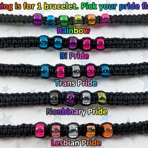 Glitter Mini Pony Beads Hemp Pride Flag Bracelet Rainbow, Bi, Trans, Nonbinary, Lesbian Flags 1 Bracelet 7 to 8 Inches Adjustable image 2