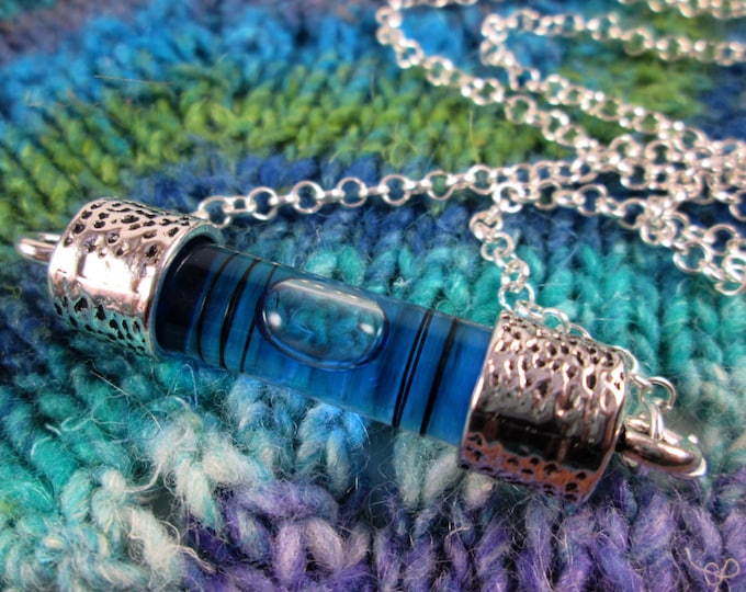 Spirit Level Necklace | Blue | Stim Toy | Large | Silver Dotted End Caps
