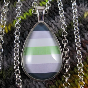 Agender Pride Agender Pride Flag Pendant Necklace Silver Teardrop image 1